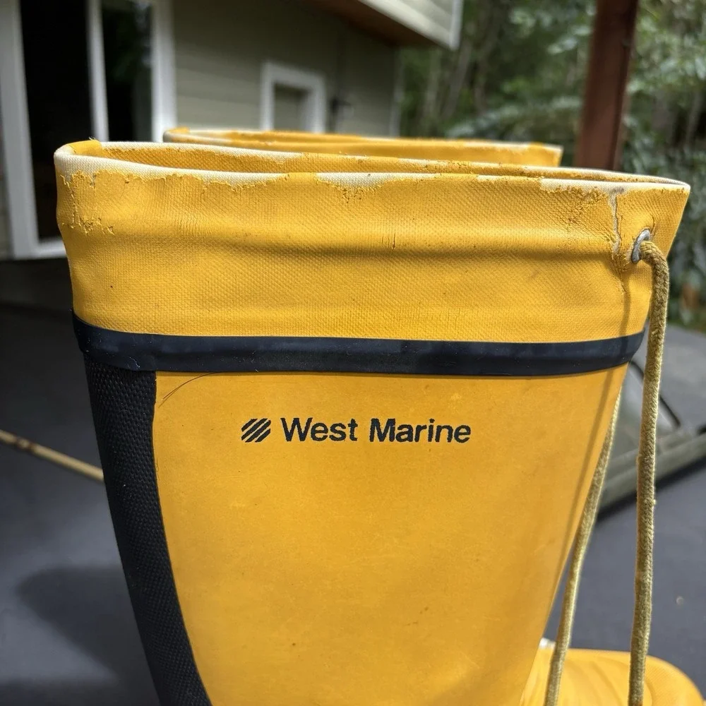 Vtg West Marine Tall Sea Boots Yellow Rubber Offshore Sailing Deck Boots Mens 13